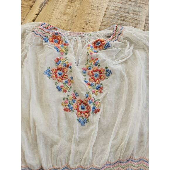 Vintage 1940s Floral Embroidered Sheer Hungarian Peasant Folk Blouse Top Antique - Picture 13 of 14